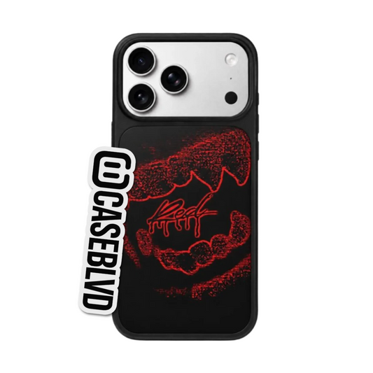 Playboi Carti red lips iPhone case on white background with CASEBLVD watermark